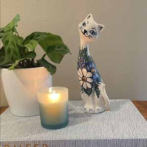 ANDY Polish Pottery Egyptian Mau Cat – Hand-Painted Signed UNIKAT – 8.5” Tall